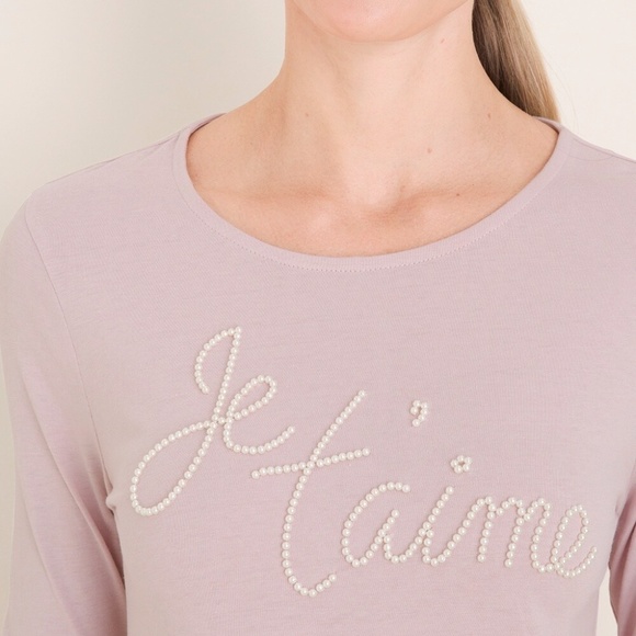 Chico's Je T'Aime Pearl Script Long Sleeve T-shirt Chico's Sz 0 or US S/4 - Picture 10 of 10